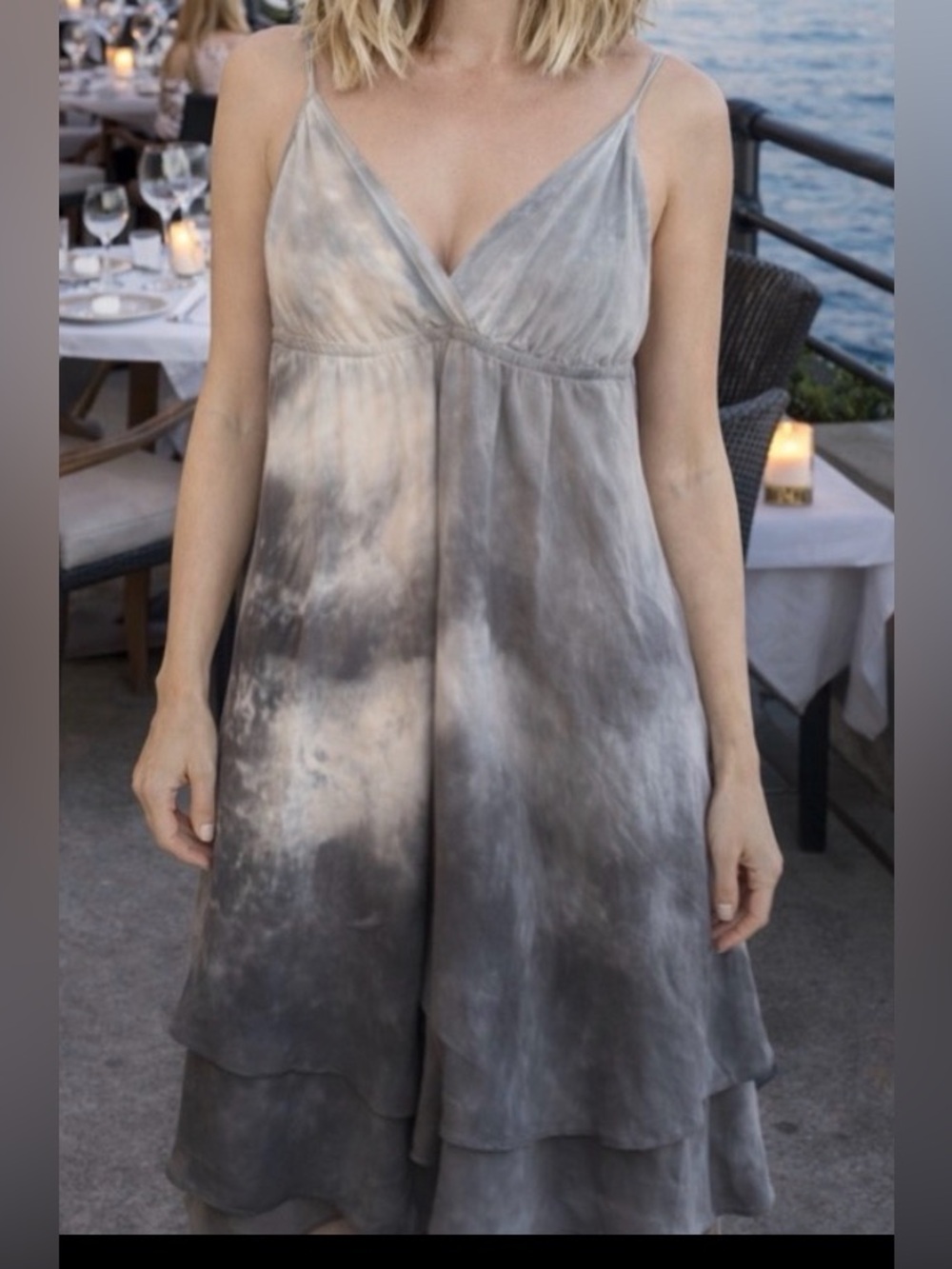 LADIES GYPSY 05 LAYERED SILK BLUE SKY TIE-DYE OMBRÉ TUNIC MINI DRESS - S‎